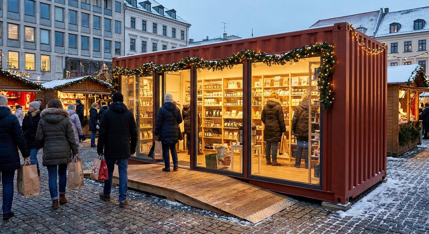 Shipping container retail store for seasonal sales