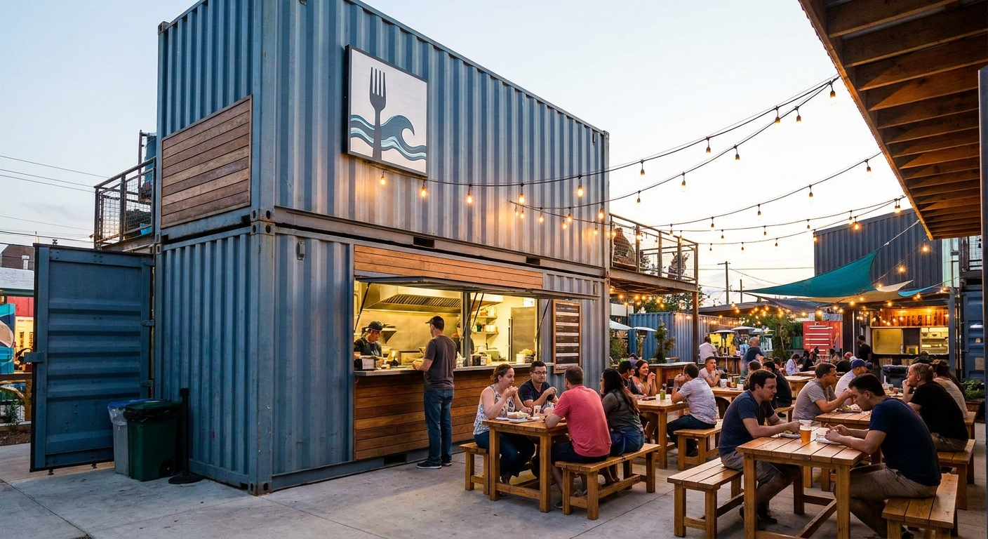 Shipping container restaurant helping lower overhead costs by reducing rent and utilities