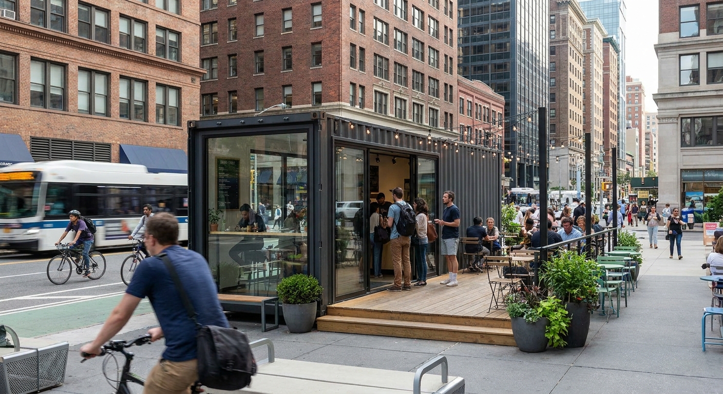 Shipping container cafes in busy urban areas require careful planning and compliance with city permits and design regulations.