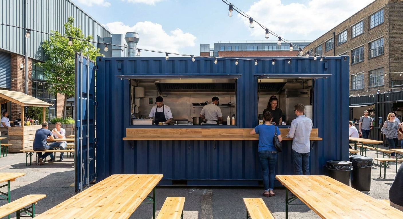 Shipping container kitchen business growth concept